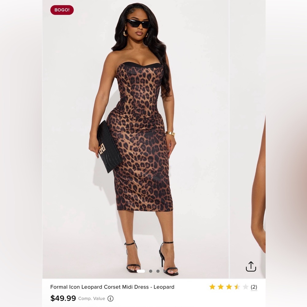 Fashion Nova Leopard Print Corset Midi Dress